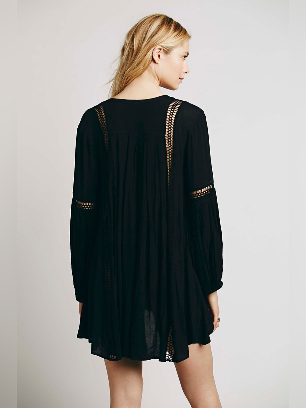 Free People Babydoll Lace Inset Swing Tunic Black Size XS - Picture 2 of 11